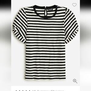 J.Crew Women's Black and White Preppy Coastal Striped Puff Sleeve Top NWOT
